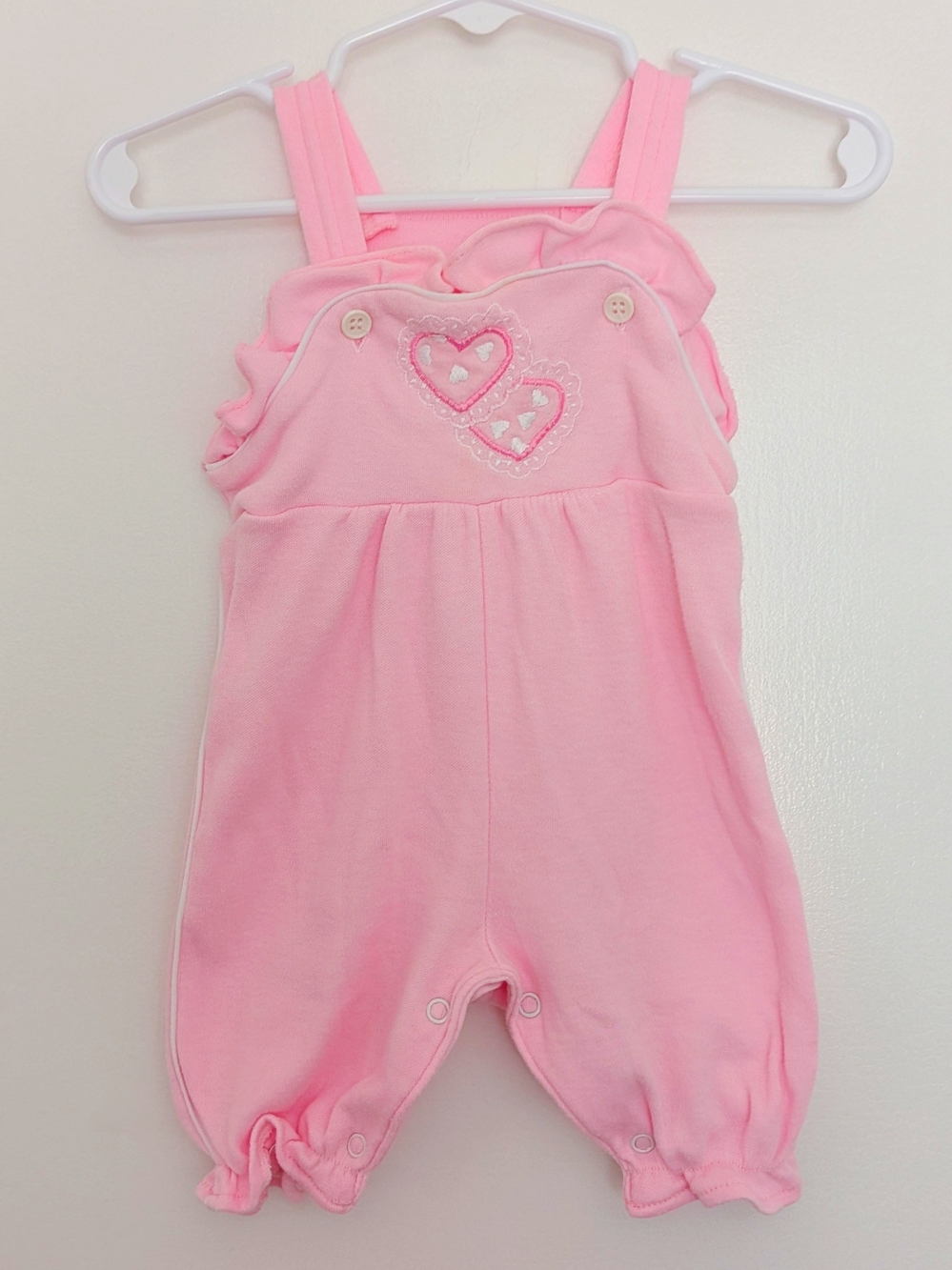 Sears Pink Heart Appliqué Romper Overalls